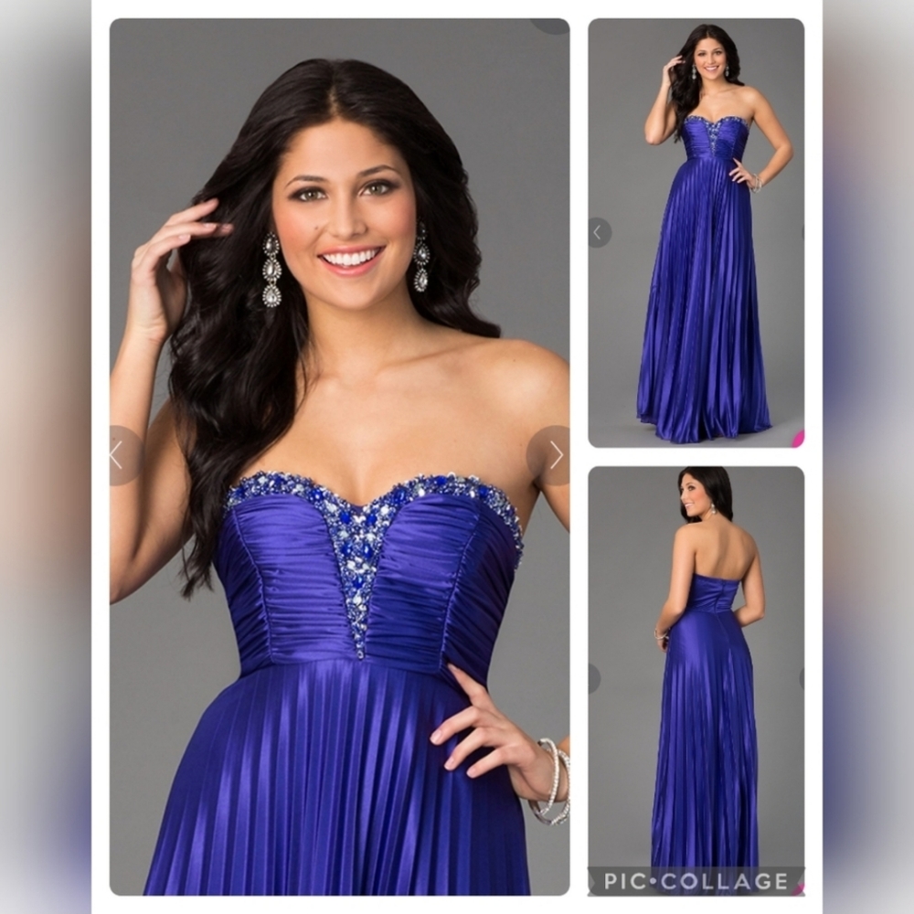 Formal Violet Pleated Satin Rhinestones Formal Gown Small 3, 4
